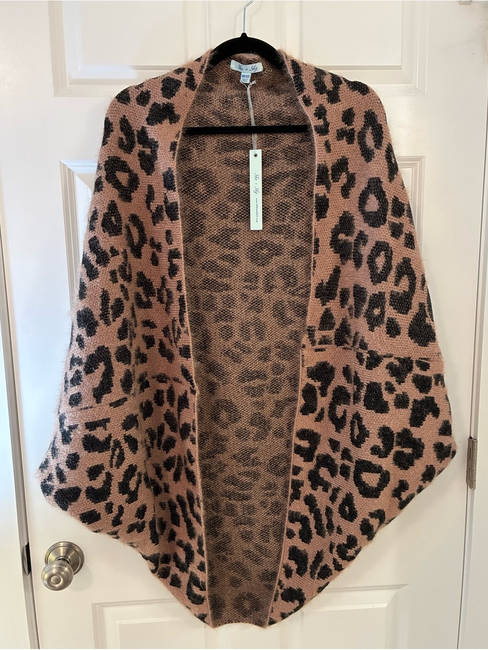 NEW! She & Sky Fuzzy Leopard Print Open Front Wrap Cocoon Cardigan OS